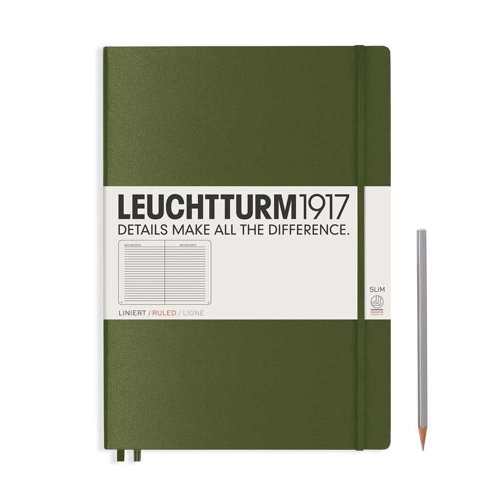 Leuchtturm 1917 Master Slim A4+ Hardcover Notebook 121ct – Army Green – Ruled